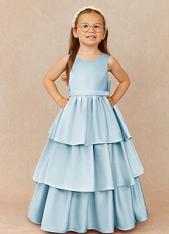 Azazie Margie Flower Girl Dresses Sky Blue A-Line Bow Stretch Satin Dress image2