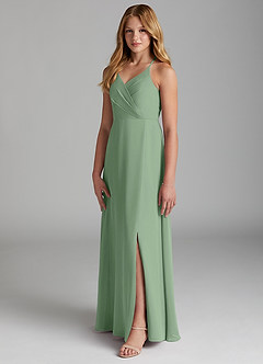 Azazie Davis Junior Jurk van Chiffon met A-Lijn Matcha image4