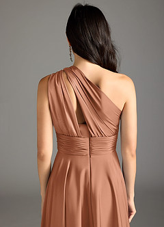 Azazie Charlize Bridesmaid Dresses Bronzer A-Line One Shoulder Stretch Satin Dress image8