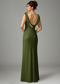 Azazie Kieryn Bridesmaid Dresses Olive Mermaid Pleated Stretch Satin Dress image6