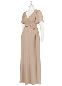 Azazie Verna Vestidos de dama de honra para maternidade Vestido Linha A Ruched Comprimento do chão Chiffon image9
