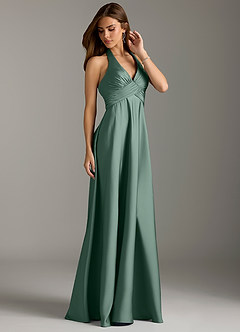 Azazie Tessie Bridesmaid Dresses Eucalyptus A-Line Pleated Stretch Satin Dress image4