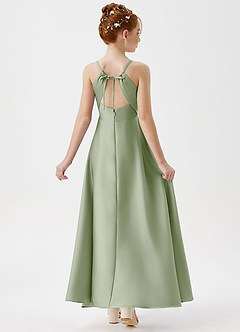 Azazie Avelina Junior A-Linie Plissee Stretch-Satin Kleid Staubiger Salbeigrün image2