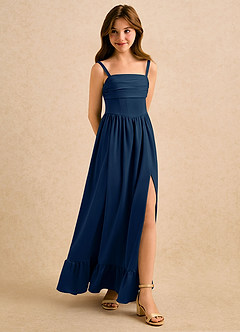 Azazie Maisie Girls Formal Flower Girl Klänningar Klä A-Line i Stretch Satin Rynkad image3