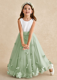 Azazie Vi Flower Girl Dresses Dusty Sage A-Line Sleeveless Tulle Dress image6
