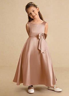 Azazie Lindy Flower Girl Dresses Champagne Rose A-Line Pleated Matte Satin Dress image8