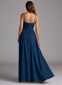 Azazie Calianna Bridesmaid Dresses Dark Navy A-Line Off the Shoulder Stretch Satin Convertible Dress image4