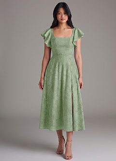 Azazie Bondi Bridesmaid Dresses Dusty Sage A-Line Ruched Floral Burnout Dress image4