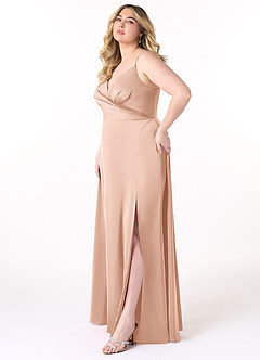 Azazie Dalilah Bridesmaid Dresses Rose Gold A-Line V-Neck Pleated Stretch Satin Dress image8