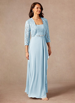 Azazie Ainsling Mother of the Bride Dresses Sky Blue A-Line Square Neckline Lace Chiffon Dress image6