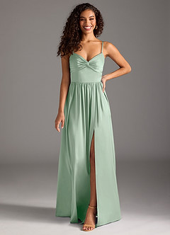 Azazie Zeya Bridesmaid Dresses Agave A-Line Pleated Stretch Satin Dress image15