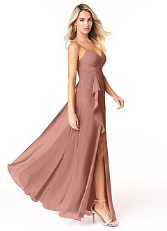 Azazie Emerald Bridesmaid Dresses Cedar Rose A-Line Ruffled Chiffon Dress image2
