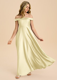 Azazie Sissy Junior Abito A-Line in Raso Elasticizzato a Spalla Scoperta Sorbetto Al Limone image5