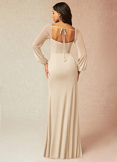 Azazie Charissa Bridesmaid Dresses Champagne Sheath Corset Pleated Mesh Dress image3