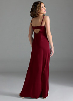 Azazie Leonis Junior Burgundy A-Line Pleated Stretch Satin Dress image5