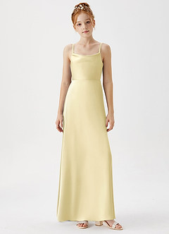 Azazie Shale Junior Lemon Sorbet A-Line Stretch Satin Dress image5