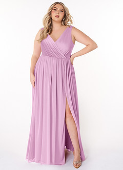 Azazie Tanicia Bridesmaid Dresses Candy Pink A-Line V-Neck Pleated Mesh Dress image5
