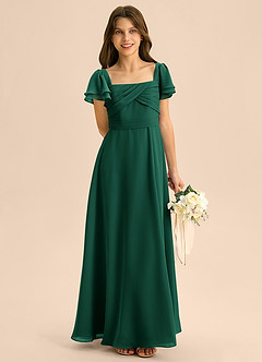 Azazie Azey Junior Emerald A-Line Ruched Chiffon Dress image1