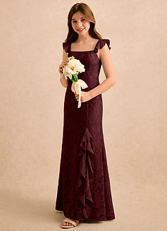 Azazie Novanlie Girls Formal Flower Girl Dresses Cabernet Mermaid Bow Floral Burnout Dress image2