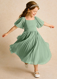 Azazie Gisele Abiti da Ragazza di Fiori Abito A-Line in Chiffon Plissettato Matcha image2