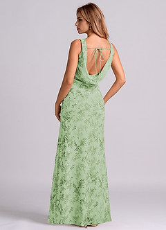 Azazie Rylina Bridesmaid Dresses Green Fern Floral Mermaid Pleated Chiffon Dress image4