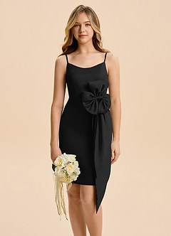 Azazie Nellie Junior Black A-Line Bow Matte Satin Dress image6