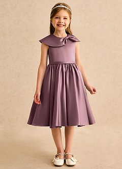 Azazie Acorn Flower Girl Dresses Vintage Mauve A-Line Pleated Matte Satin Dress image3