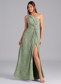 Azazie Brooke Bridesmaid Dresses Agave A-Line One Shoulder Floral Burnout Dress image1