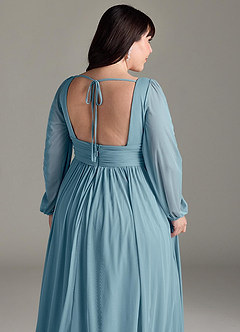 Azazie Norah Bridesmaid Dresses Moody Blue A-Line V-Neck Long Sleeve Chiffon Dress image13