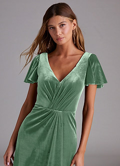 Azazie Soren Robes de demoiselle d'honneur Robe Trapèze en velours Eucalyptus image5