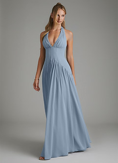 Azazie Alicia Bridesmaid Dresses Dusty Blue A-Line Pleated Chiffon Dress image4