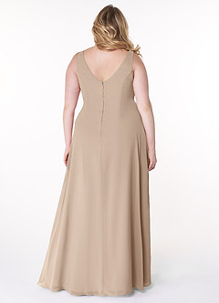 Azazie Kori Bridesmaid Dresses Taupe A-Line Pleated Chiffon Dress image7