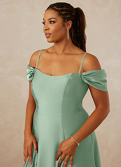 Christian Siriano Bridal for Azazie 1002 Robes de demoiselle d'honneur Robe Trapèze Convertible en Satin extensible Épaule décolletée Agave image9