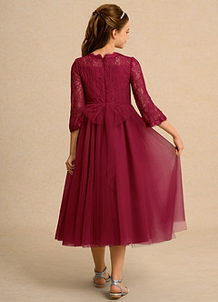 Azazie Lamb Girl Abiti da Ragazza di Fiori Abito Principessa in Pizzo Borgogna image2