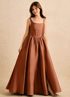 Azazie Enid Girls Formal Flower Girl Klänningar Klä A-Line i Stretch Satin Pärlbesatt image1