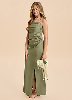 Azazie Nova Junior Pistachio A-Line Pleated Stretch Satin Dress image4