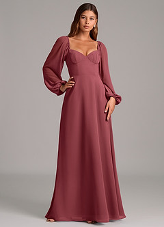 Azazie Annistyn Bridesmaid Dresses Merlot A-Line Long Sleeve Chiffon Dress image5