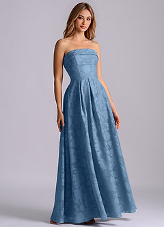 Azazie Lucienne Bridesmaid Dresses Steel Blue A-Line Strapless Floral Burnout Dress image3