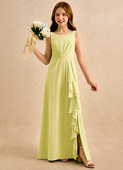 Azazie Chibi Girls Formal Abiti da Ragazza di Fiori Abito A-Line in Chiffon Plissettato Sorbetto Al Limone image1