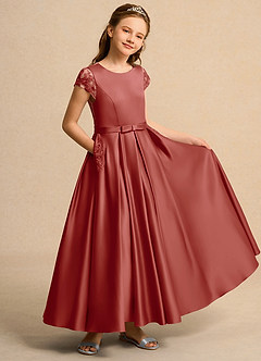 Azazie Bunny Junior Formal Robe Demoiselle D'honneur Fillette Robe Princesse en Dentelle Terracotta image1