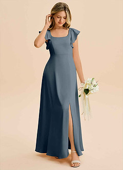 Azazie Bondi Junior Twilight A-Line Side Slit Stretch Satin Dress image3