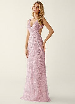 Hazelen Pink Sequin Embroidery Beading Tulle Off-the-Shoulder Prom Dress image3