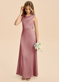 Azazie Kiki Junior Dusty Rose A-Line Bow Stretch Satin Dress image5