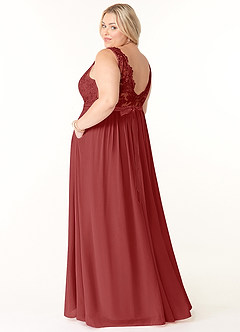 Azazie Elly Bridesmaid Dresses Rust A-Line Lace Scoop Neck Chiffon Dress image10