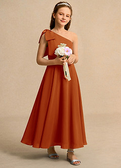 Azazie Guppy Junior Formal Flower Girl Dresses Paprika A-Line One Shoulder Chiffon Dress image1