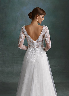 Azazie Leila Wedding Dresses Diamond White A-Line V-Neck Sequins Tulle Dress image6