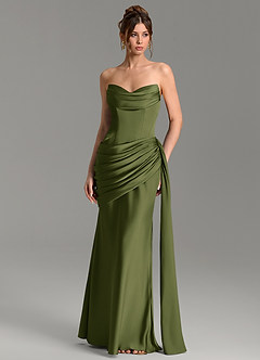 Azazie Zorah Brautjungfernkleider Wandelbar Meerjungfrau-Linie Korsett Stretch-Satin Kleid Olivgrün image4