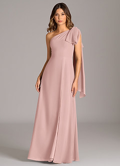 Azazie Tella Robes de demoiselle d'honneur Robe Trapèze en Mousseline de soie Asymétrique Rose Poudré image2
