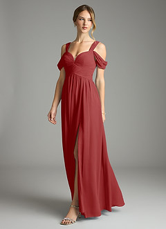 Azazie Lianne Bridesmaid Dresses Rust A-Line Off the Shoulder Chiffon Dress image4