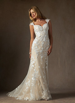 Azazie Salina Vestidos de novia Vestido de Blanco Diamante Champán de Tul de Corte Sirena con Corazón Lentejuelas image7